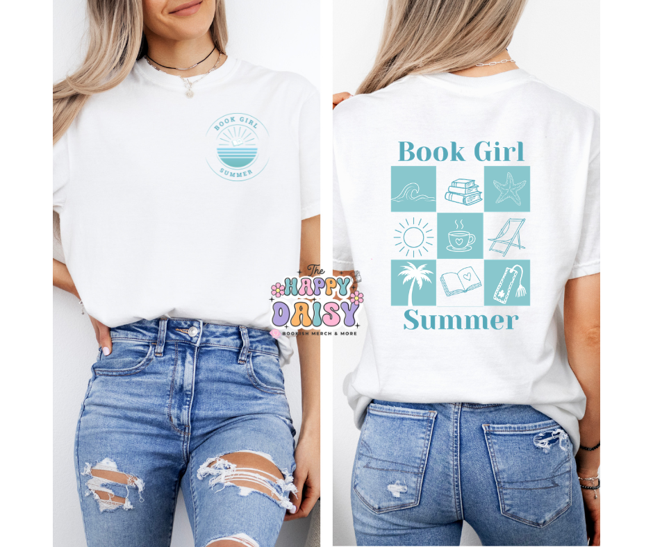 Book Girl Summer Checkered tee