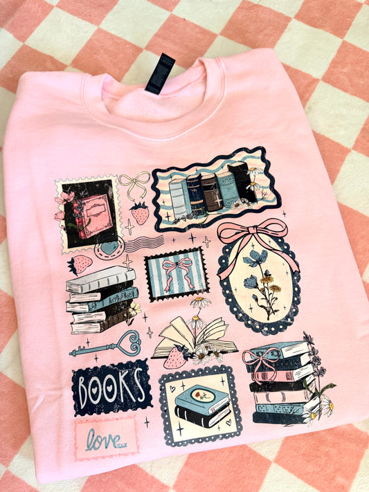 Vintage books crewneck-pink